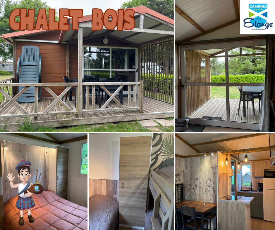 Houten chalet 26m² 2 slaapkamers + overdekt terras